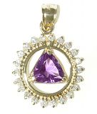 Genuine Amethyst 14k AA Symbol Pendant with 22 diamonds