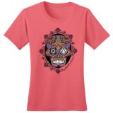 Womens Sugar Skull Coral Tee Shirt