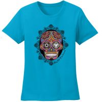 Womens Sugar Skull Turquoise Tee Shirt